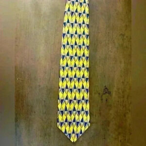 Kenneth Cole Men’s All Silk Yellow Navy Gray Geometric Neck Tie